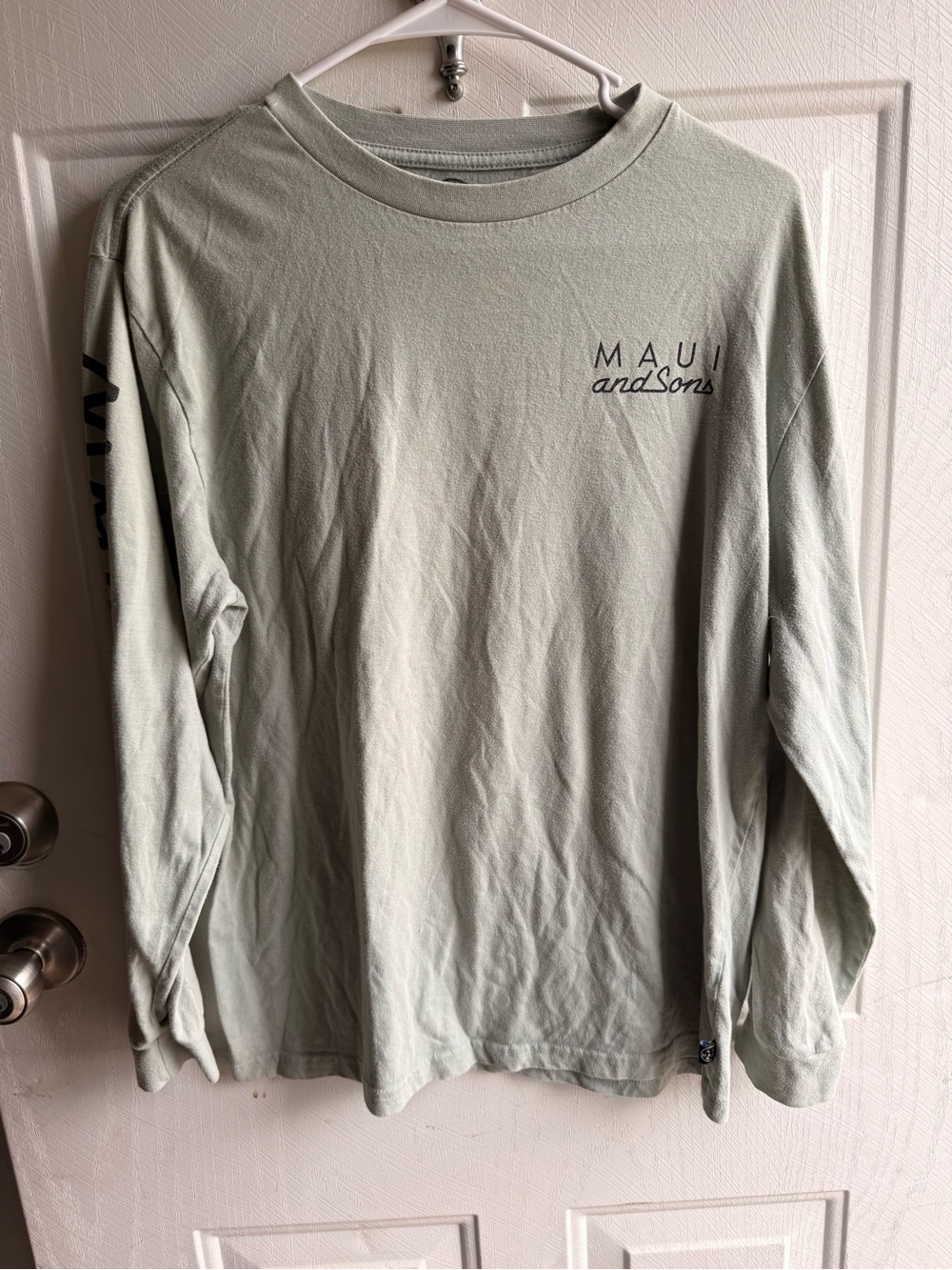 Maui and Sons Light Sage Green Long Sleeve Tee with Chest Script